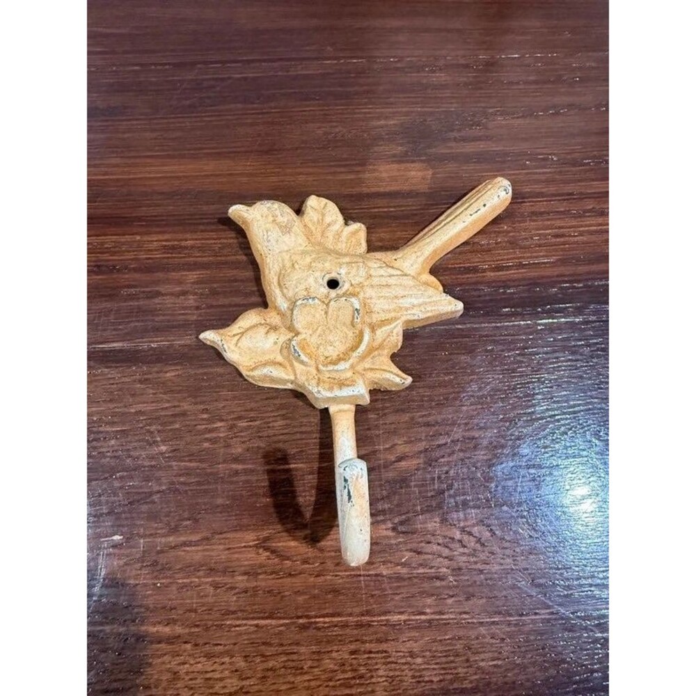 Vintage Cast Iron Bird Flower Wall Hook Coat Towel Hook Shabby Chic Farmhouse